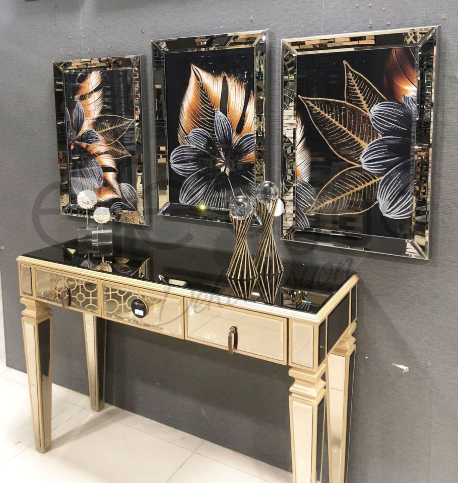 GOLD FLOWER 3'LÜ BRONZ AYNA TABLO SETİ 40X60