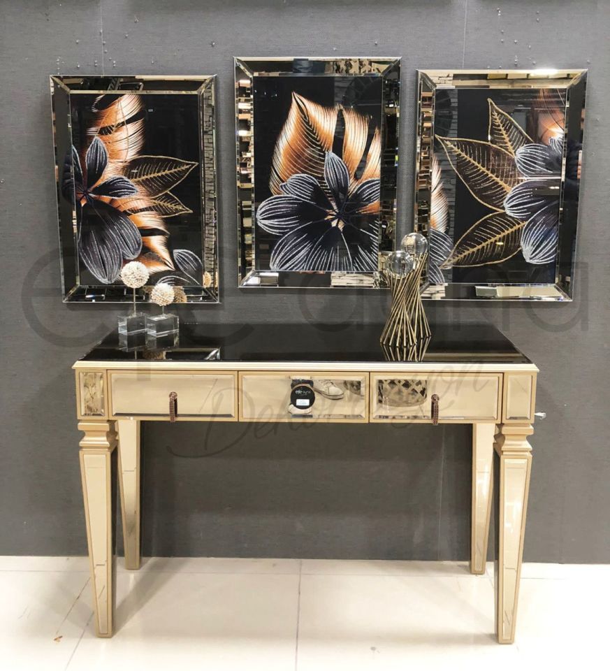 GOLD FLOWER 3'LÜ BRONZ AYNA TABLO SETİ 40X60