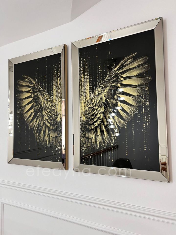 MELEK KANADI 2'Lİ BRONZ AYNA TABLO SETİ 40X60