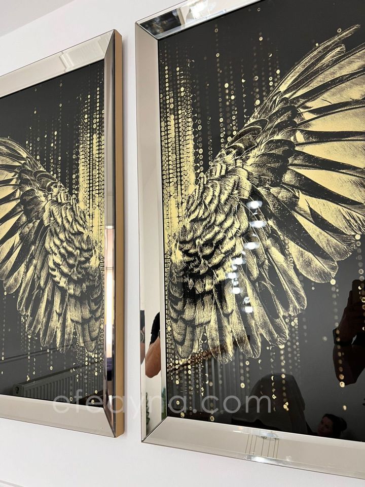 MELEK KANADI 2'Lİ BRONZ AYNA TABLO SETİ 40X60