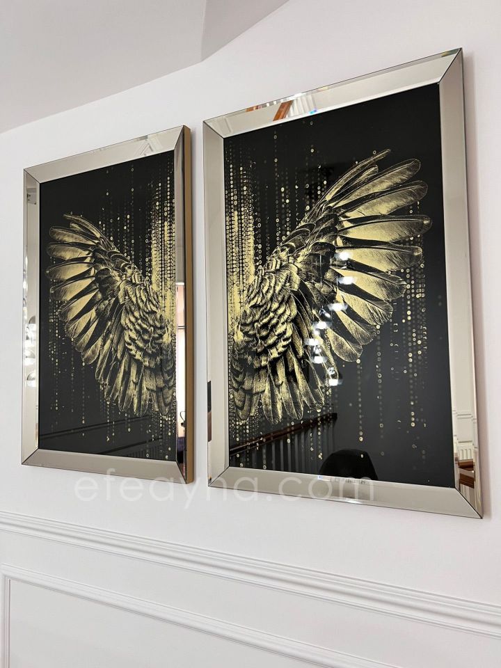 MELEK KANADI 2'Lİ BRONZ AYNA TABLO SETİ 60X90