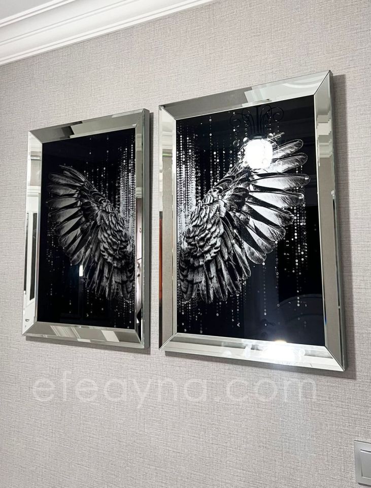 MELEK KANADI 2'Lİ AYNA TABLO SETİ-FÜME KANAT 40X60