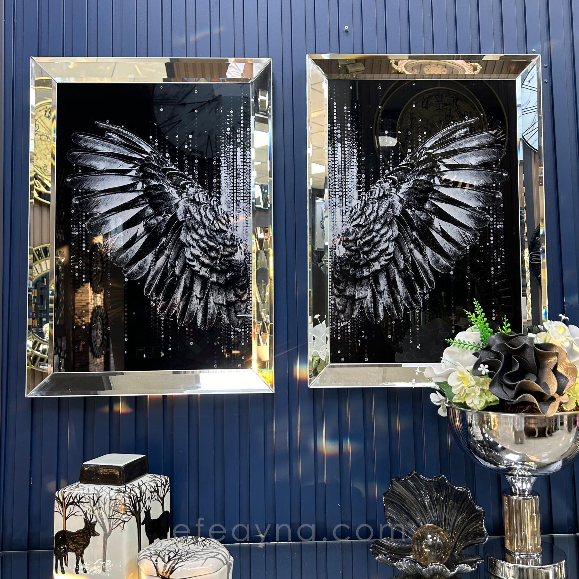 MELEK KANADI 2'Lİ AYNA TABLO SETİ-FÜME KANAT 40X60