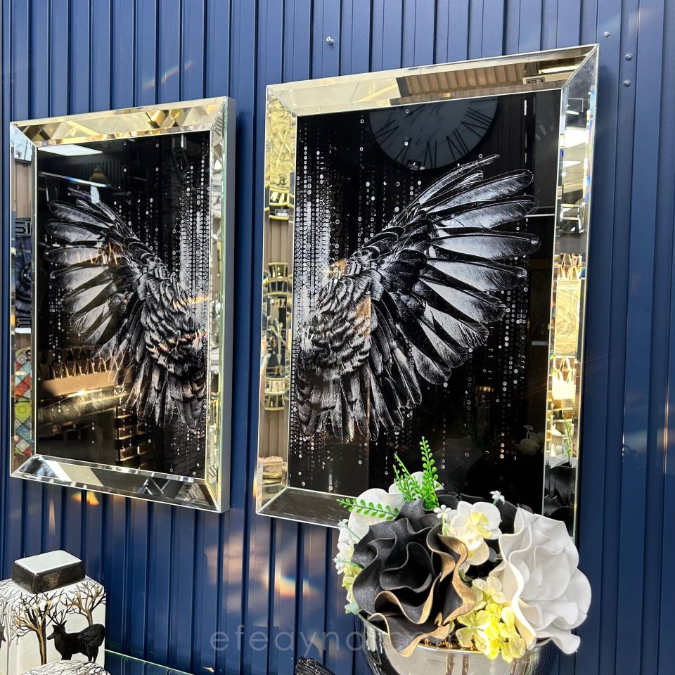 MELEK KANADI 2'Lİ AYNA TABLO SETİ-FÜME KANAT 60X90