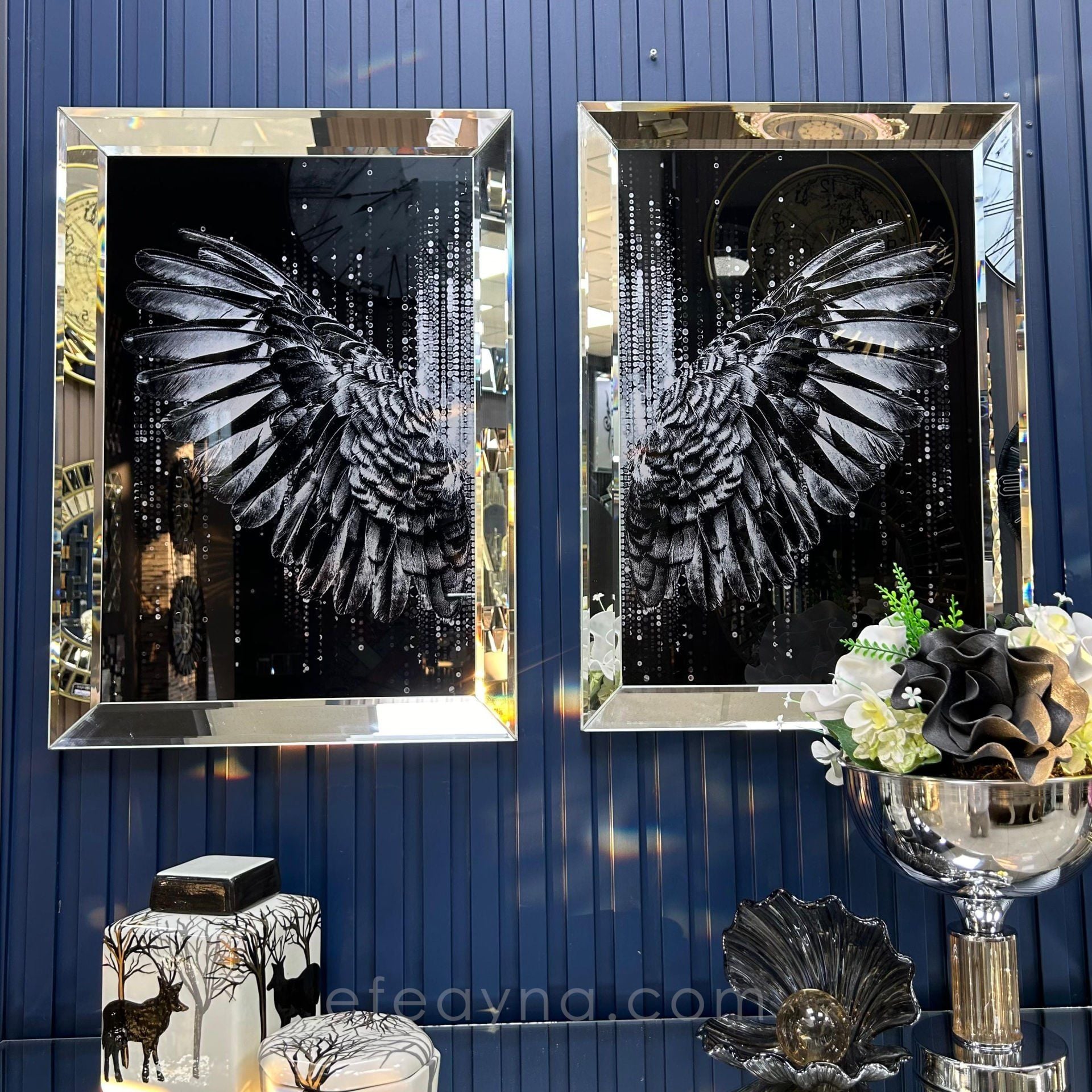MELEK KANADI 2'Lİ AYNA TABLO SETİ-FÜME KANAT 60X90