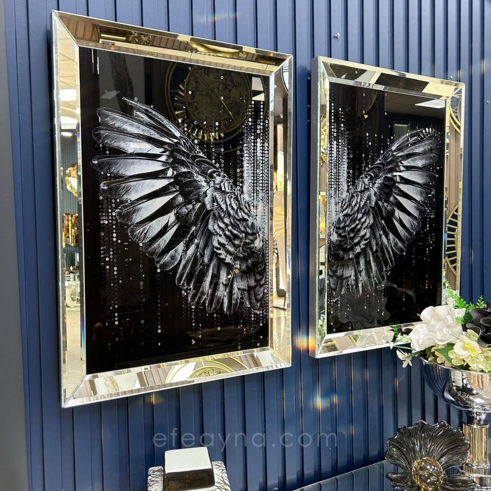 MELEK KANADI 2'Lİ AYNA TABLO SETİ-FÜME KANAT 60X90