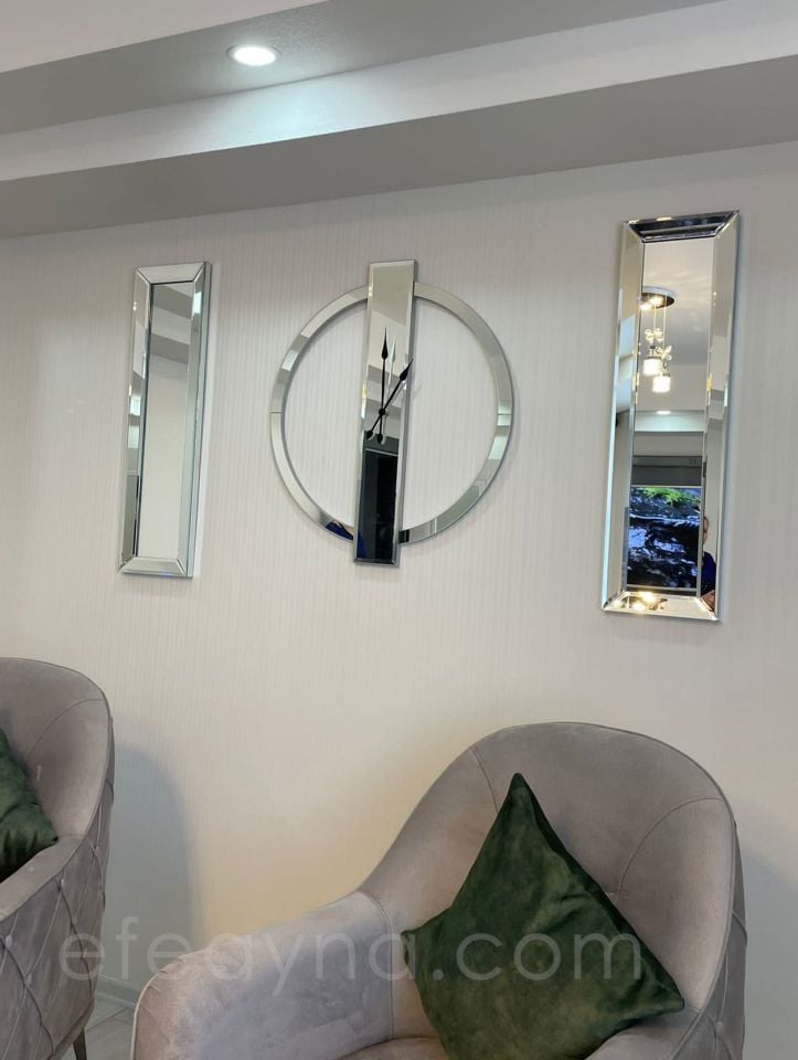 YÜZÜK-3'LÜ GÜMÜŞ DUVAR SAATİ & YAN AYNA SETİ