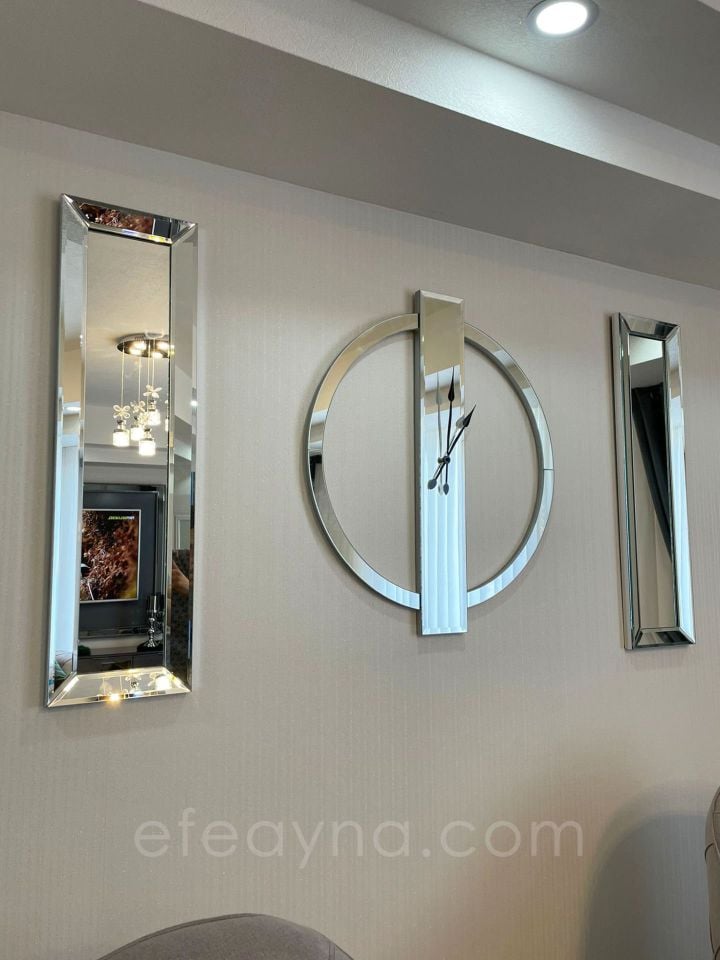 YÜZÜK-3'LÜ GÜMÜŞ DUVAR SAATİ & YAN AYNA SETİ