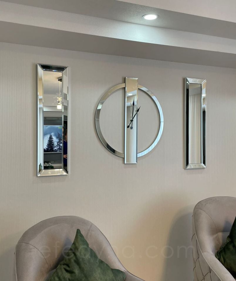 YÜZÜK-3'LÜ GÜMÜŞ DUVAR SAATİ & YAN AYNA SETİ
