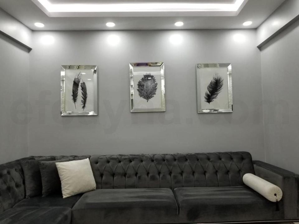 SİYAH TÜY-3'LÜ GÜMÜŞ AYNA TABLO SETİ