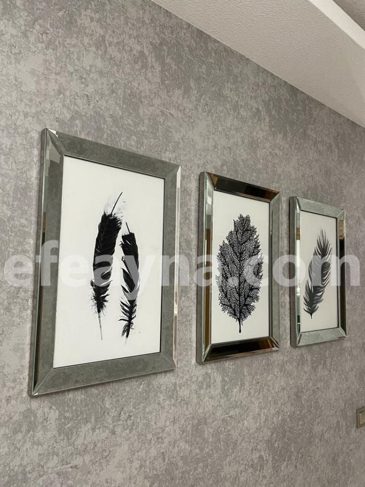 SİYAH TÜY-3'LÜ GÜMÜŞ AYNA TABLO SETİ