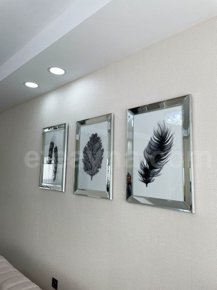 SİYAH TÜY-3'LÜ GÜMÜŞ AYNA TABLO SETİ