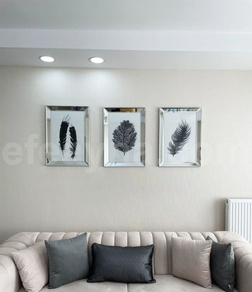 SİYAH TÜY-3'LÜ GÜMÜŞ AYNA TABLO SETİ