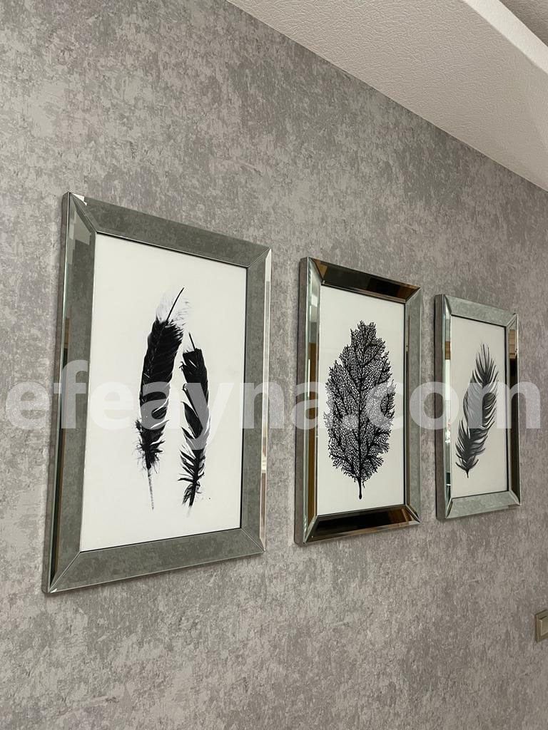 SİYAH TÜY-3'LÜ GÜMÜŞ AYNA TABLO SETİ 40X60
