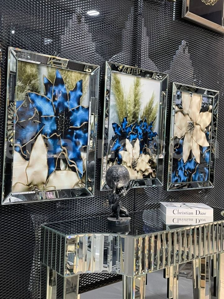 FLOWERS-3'LÜ GÜMÜŞ AYNA TABLO SETİ