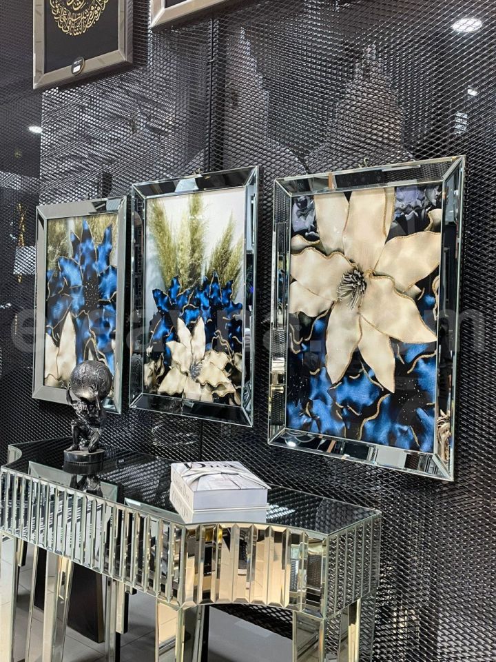 FLOWERS-3'LÜ GÜMÜŞ AYNA TABLO SETİ 50X70
