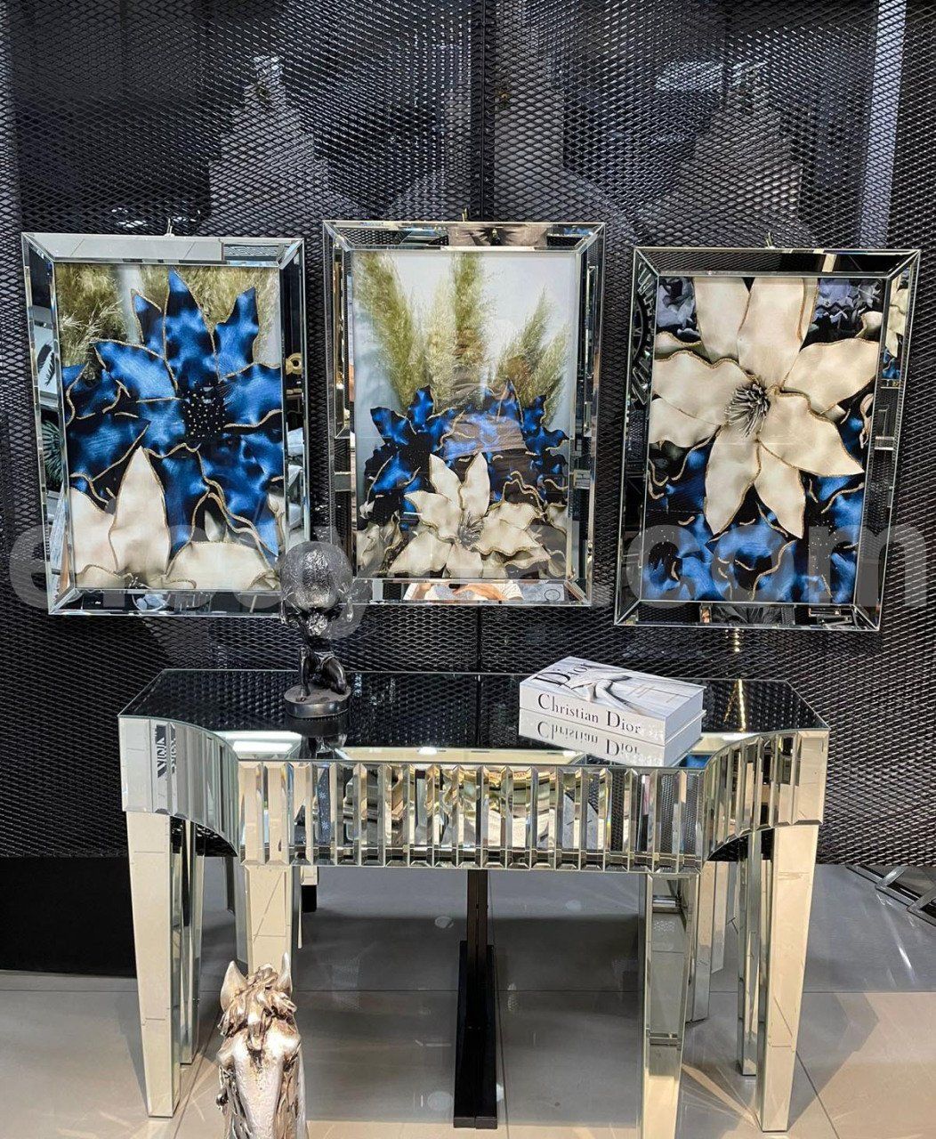FLOWERS-3'LÜ GÜMÜŞ AYNA TABLO SETİ 50X70