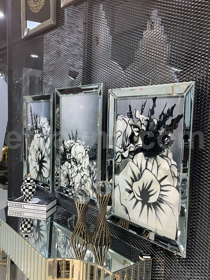 BEYAZ ÇİÇEKLER-3'LÜ GÜMÜŞ AYNA TABLO SETİ