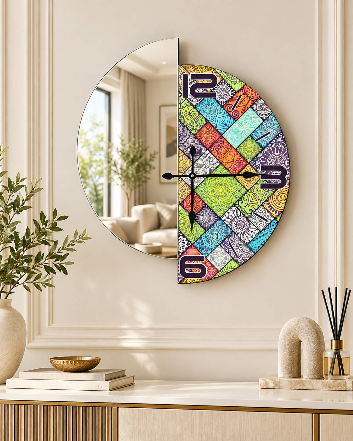 DOLUNAY 1 -GÜMÜŞ AYNA DUVAR SAATİ 60x70cm
