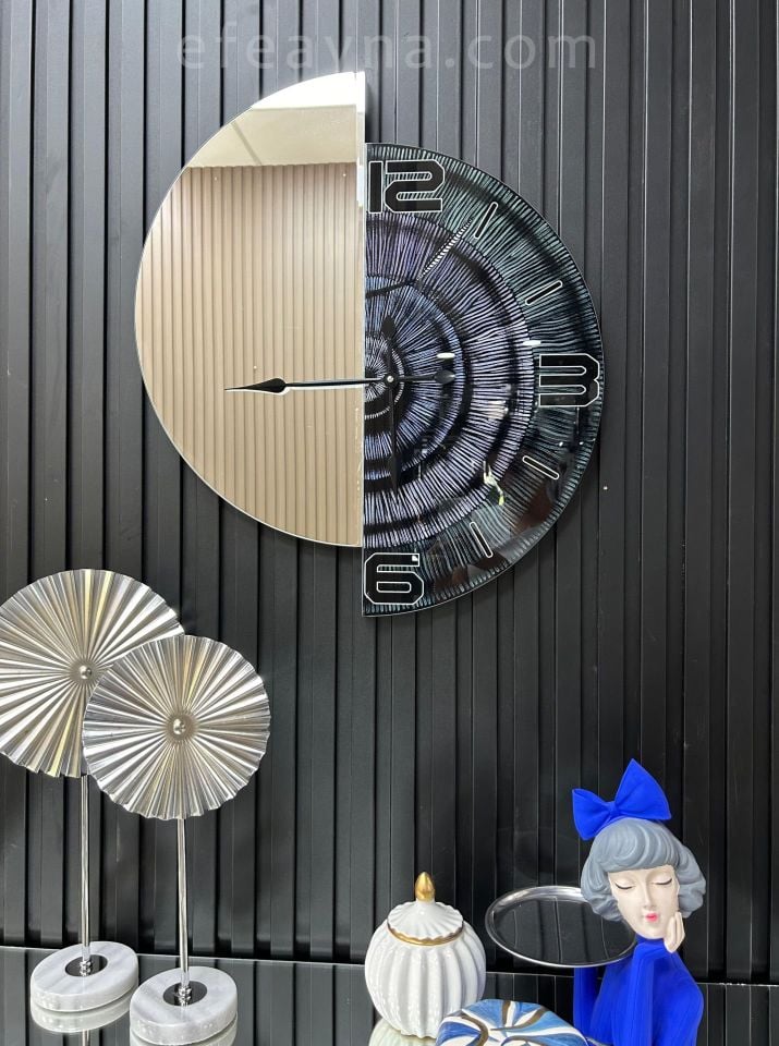 DOLUNAY 2-  GÜMÜŞ AYNA DUVAR SAATİ 60x70cm