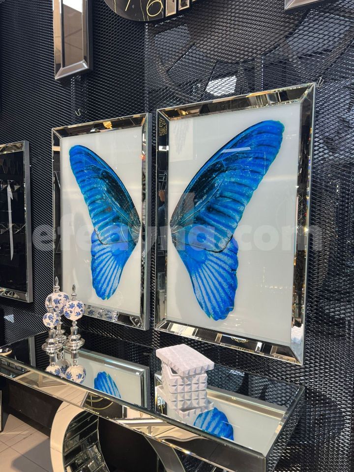 MAVİ KELEBEK- 2'Lİ GÜMÜŞ AYNA TABLO SETİ 40X60