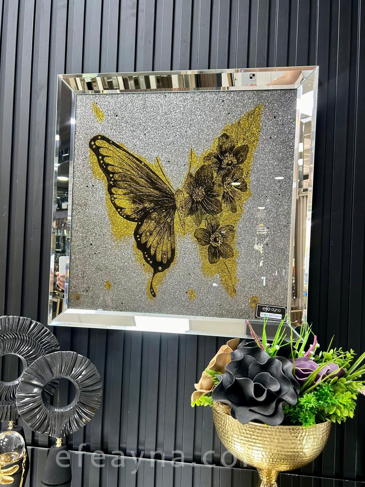 KELEBEK- GÜMÜŞ AYNA TABLO 70x70CM