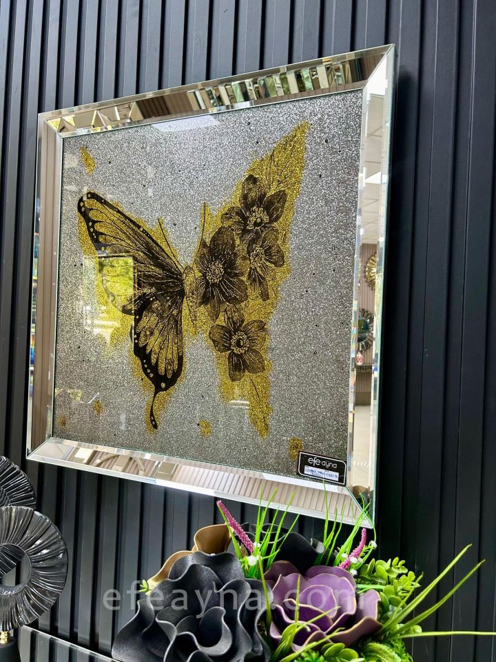 KELEBEK- GÜMÜŞ AYNA TABLO 70x70CM