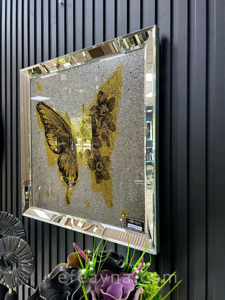 KELEBEK- GÜMÜŞ AYNA TABLO 70x70CM