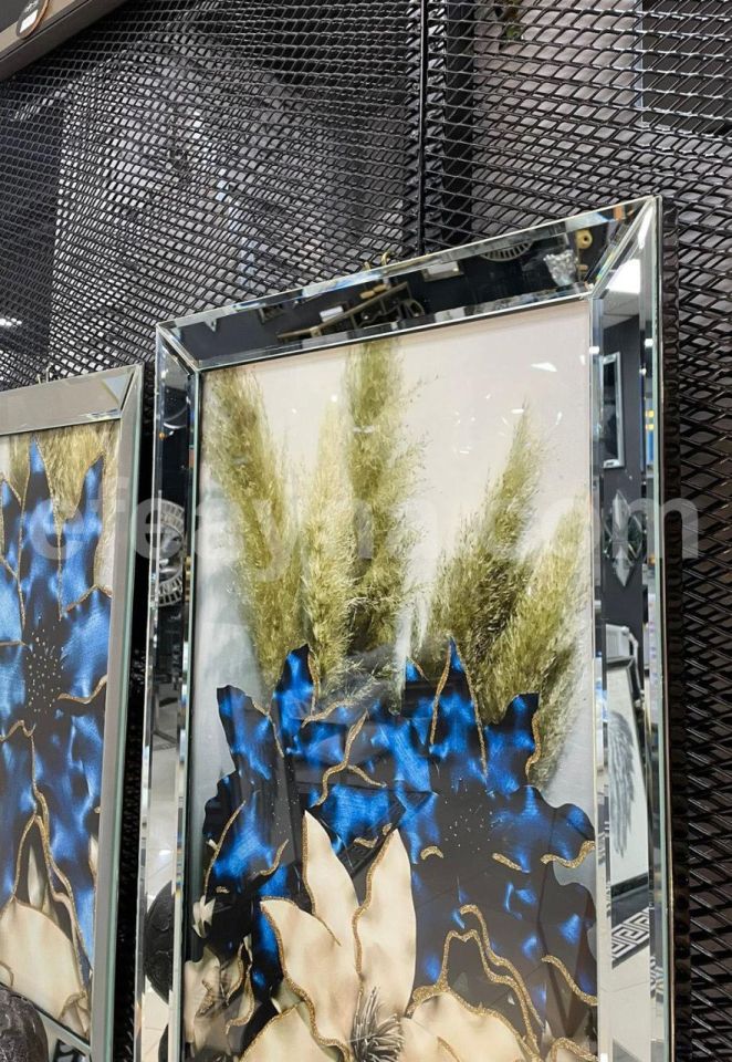 FLOWERS-3'LÜ GÜMÜŞ AYNA TABLO SETİ 60X90