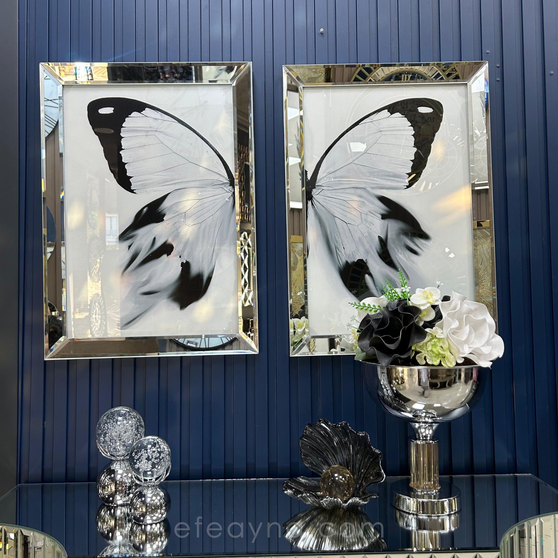 BUTTERFLY- 2'Lİ GÜMÜŞ AYNA TABLO SETİ 40X60