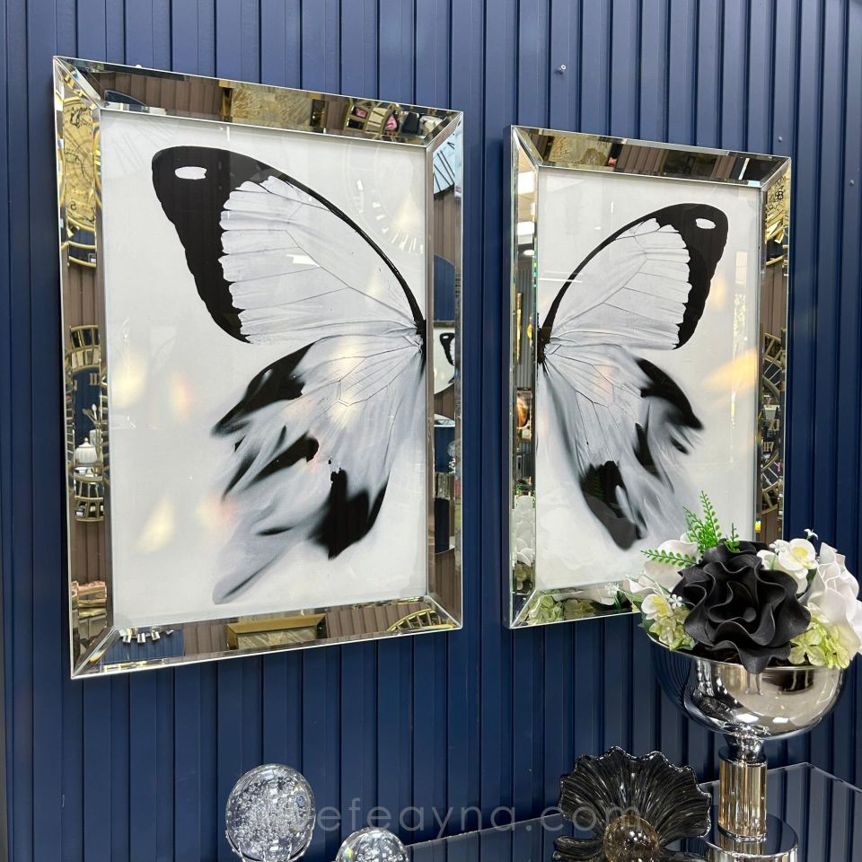 BUTTERFLY- 2'Lİ GÜMÜŞ AYNA TABLO SETİ 60X90