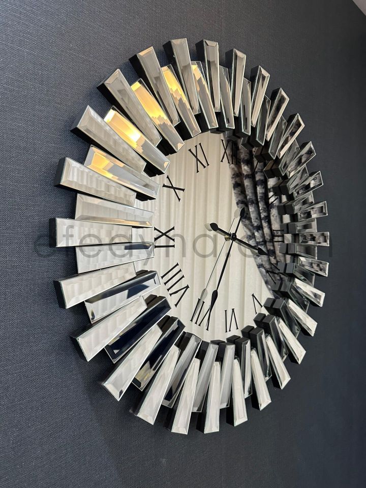 PİYANO-GÜMÜŞ AYNA DUVAR SAATİ 83cm