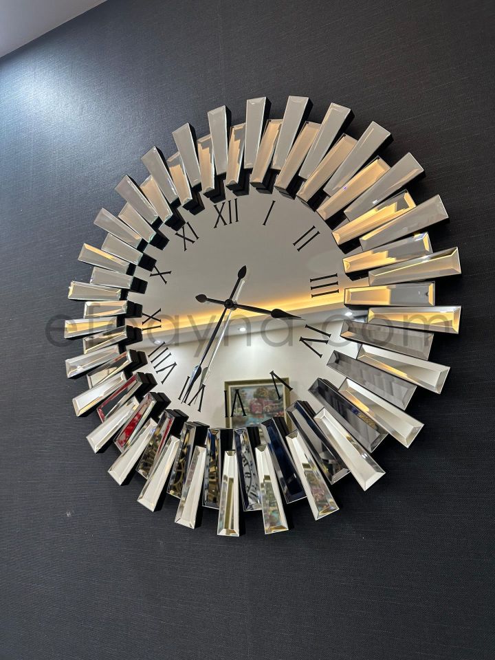 PİYANO-GÜMÜŞ AYNA DUVAR SAATİ 83cm