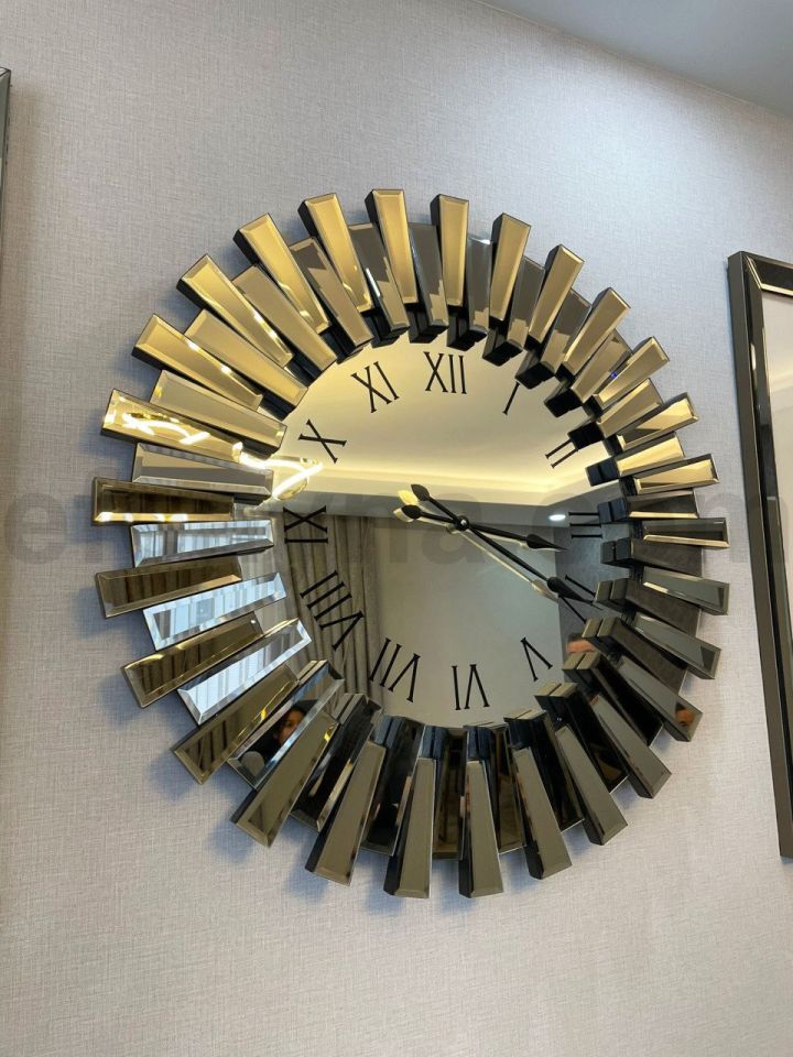 PİYANO-BRONZ AYNA DUVAR SAATİ 83cm