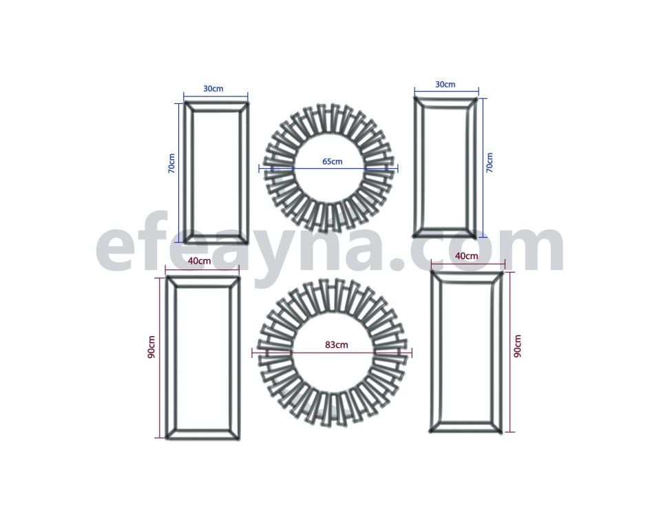 PİYANO X-3LÜ GÜMÜŞ AYNA DUVAR SAATİ VE TABLO SETİ KÜÇÜK(Duvar saati:65cm,Tabloların herbiri 30x70cm)
