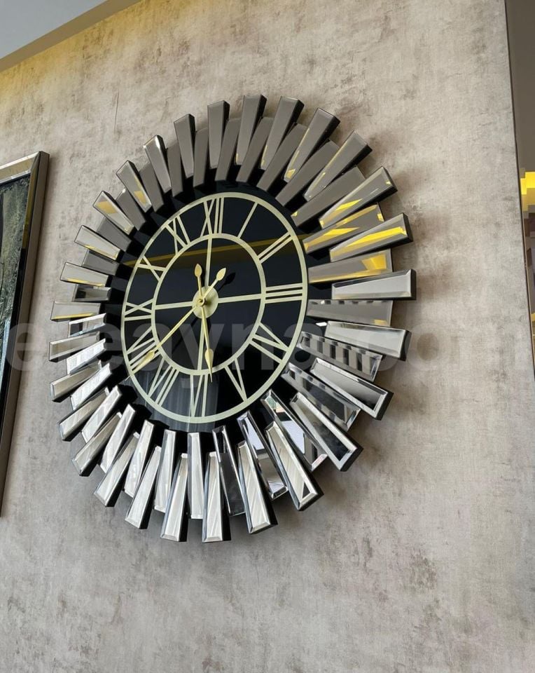 PİYANO X- 3'LÜ BRONZ AYNA DUVAR SAATİ & TABLO BÜYÜK(Duvar saati:83cm,Tabloların herbiri 40x90cm)
