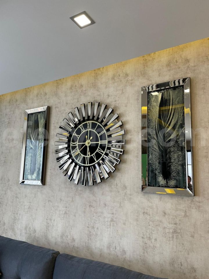 PİYANO X- 3'LÜ BRONZ AYNA DUVAR SAATİ & TABLO BÜYÜK(Duvar saati:83cm,Tabloların herbiri 40x90cm)