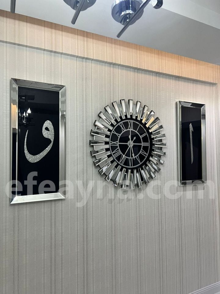 PİYANO-X ELİFVAV - 3'LÜ GÜMÜŞ SAAT &TABLO SETİ KÜÇÜK(Duvar saati:65cm,Tabloların herbiri 30x70cm)