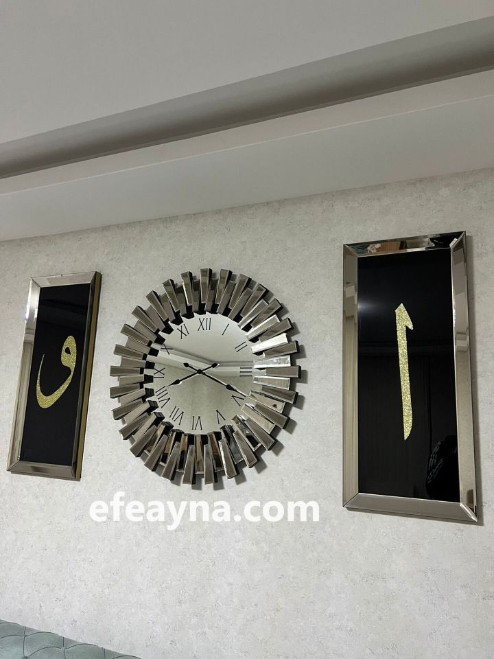 PİYANO & ELİF VAV - 3'LÜ BRONZ SAAT & TABLO SETİ BÜYÜK(Duvar saati:83cm,Tabloların herbiri 40x90cm)