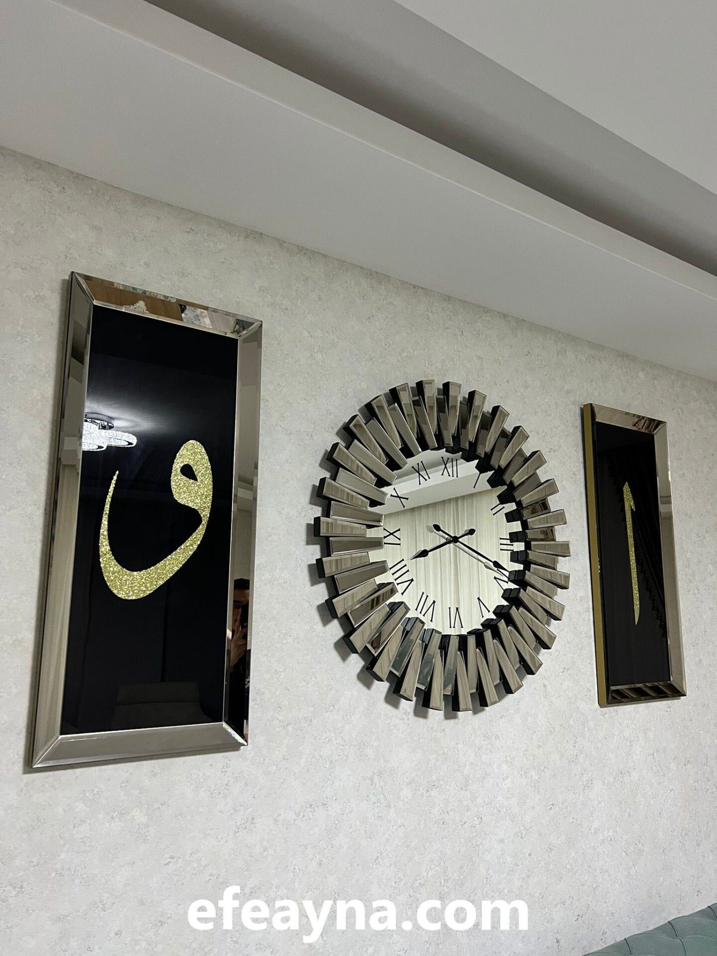PİYANO & ELİF VAV - 3'LÜ BRONZ SAAT & TABLO SETİ BÜYÜK(Duvar saati:83cm,Tabloların herbiri 40x90cm)