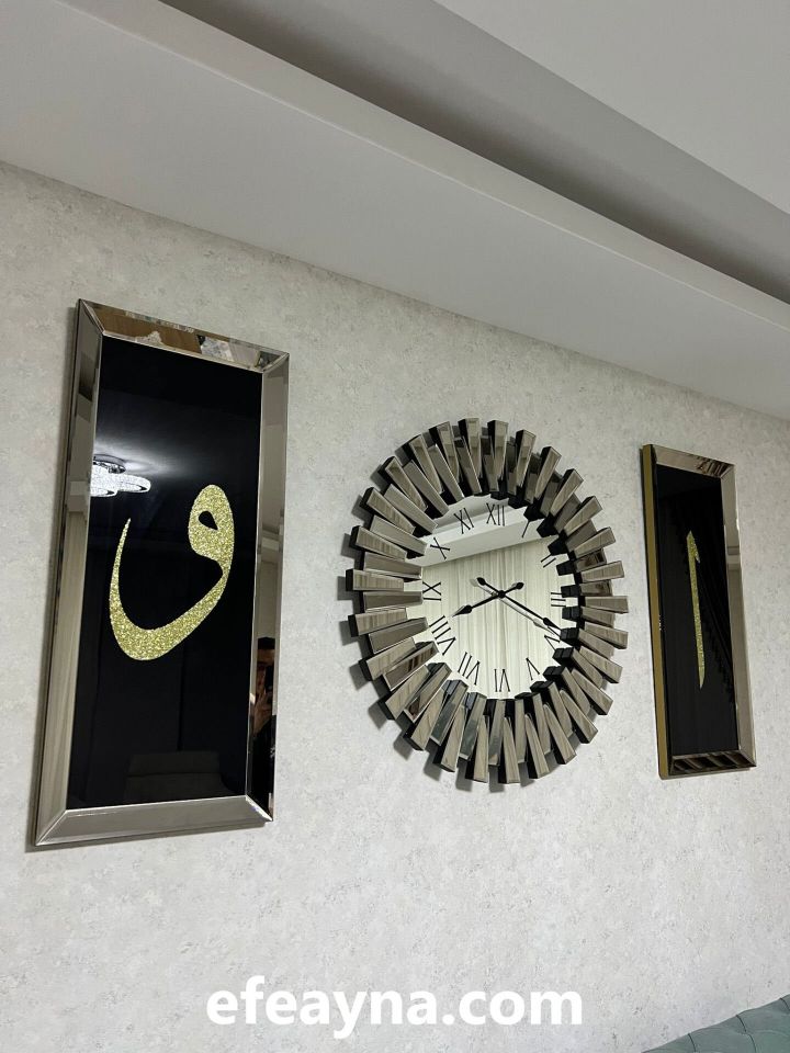 PİYANO & ELİF VAV - 3'LÜ BRONZ SAAT & TABLO SETİ KÜÇÜK(Duvar saati:65cm,Tabloların herbiri 30x70cm)