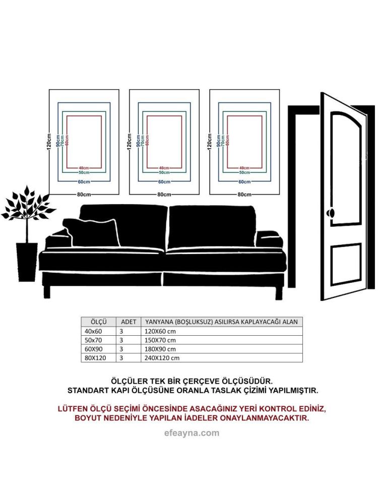VINTAGE ÇİÇEKLER- 3'LÜ BRONZ AYNA TABLO SETİ 60X90