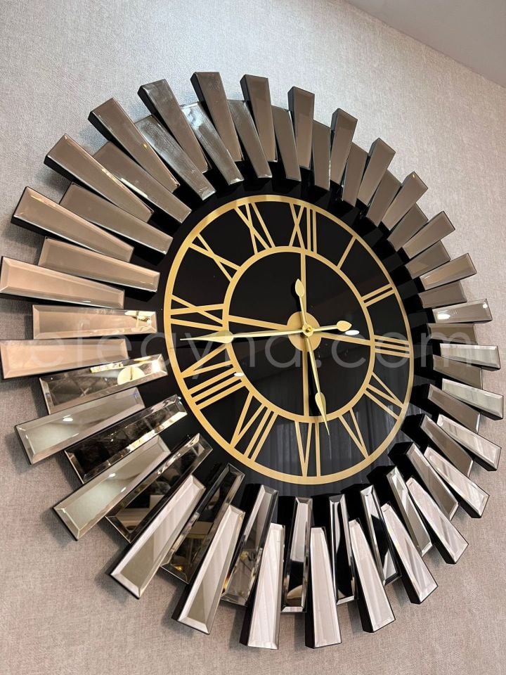 PİYANO X-3LÜ BRONZ AYNA DUVAR SAATİ VE TABLO SETİ BÜYÜK(Duvar saati:83cm,Tabloların herbiri 40x90cm)