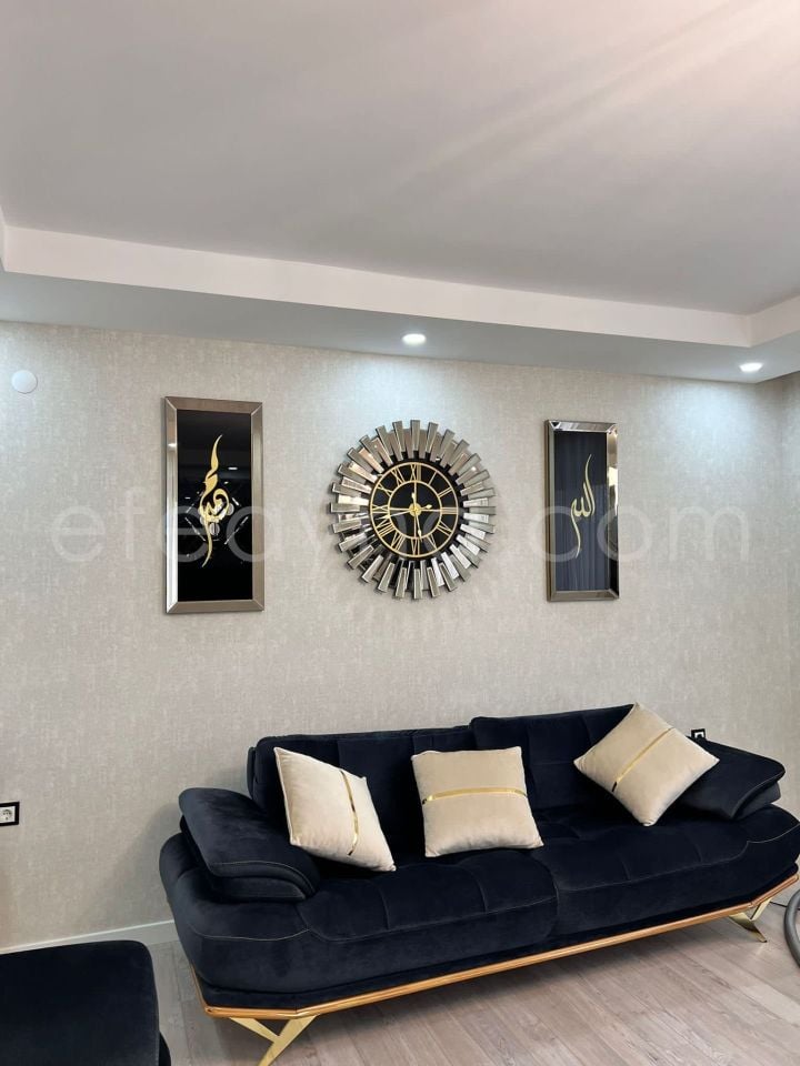 PİYANO X-3LÜ BRONZ AYNA DUVAR SAATİ VE TABLO SETİ BÜYÜK(Duvar saati:83cm,Tabloların herbiri 40x90cm)