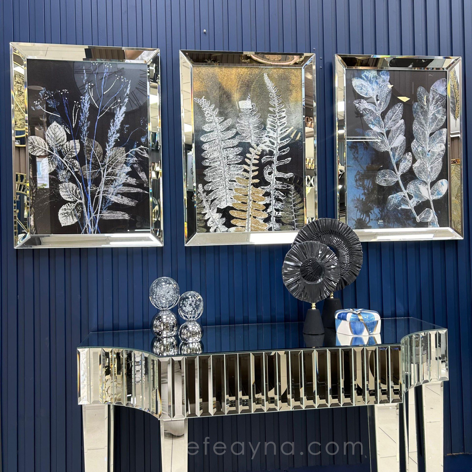GECE DALLARI- 3'LÜ GÜMÜŞ AYNA TABLO SETİ 40X60