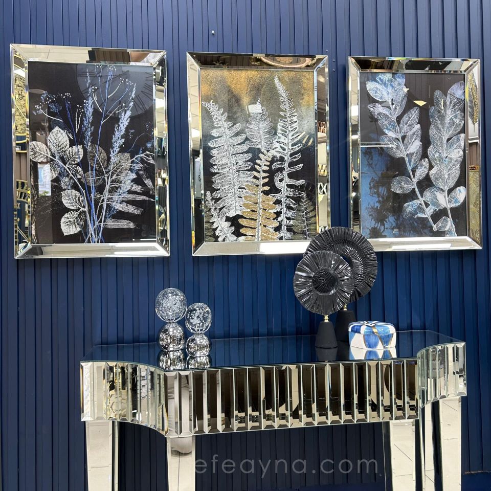 GECE DALLARI- 3'LÜ GÜMÜŞ AYNA TABLO SETİ 40X60