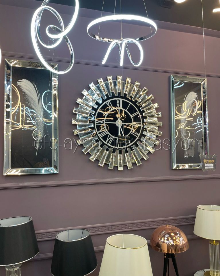 PİYANO X- 3'LÜ GÜMÜŞ SAAT & TABLO SETİ BÜYÜK(Duvar saati:83cm,Tabloların herbiri 40x90cm)