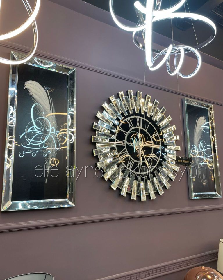 PİYANO X- 3'LÜ GÜMÜŞ SAAT & TABLO SETİ KÜÇÜK(Duvar saati:65cm,Tabloların herbiri 30x70cm)