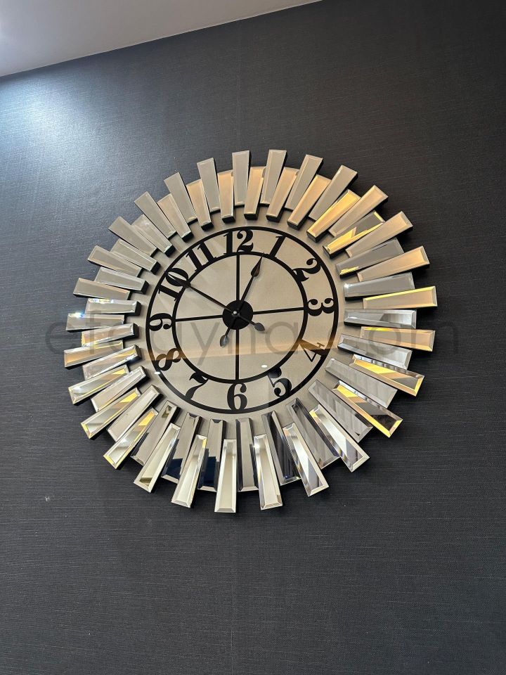 PİYANO XX-GÜMÜŞ AYNA DUVAR SAATİ 65cm