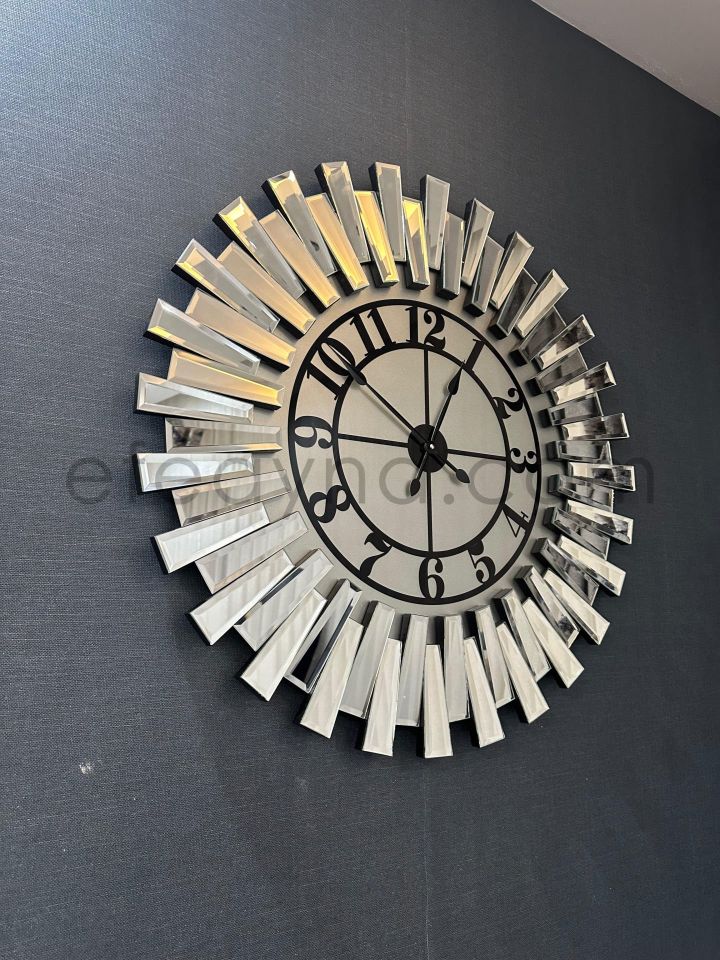 PİYANO XX-GÜMÜŞ AYNA DUVAR SAATİ 83cm